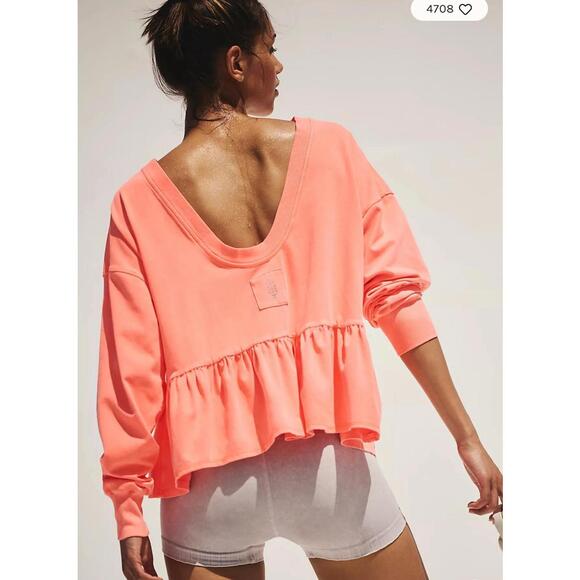 Tops - FREE  PEOPLE Play Nice Layer Pullover Women's Size S Neon Coral NEW